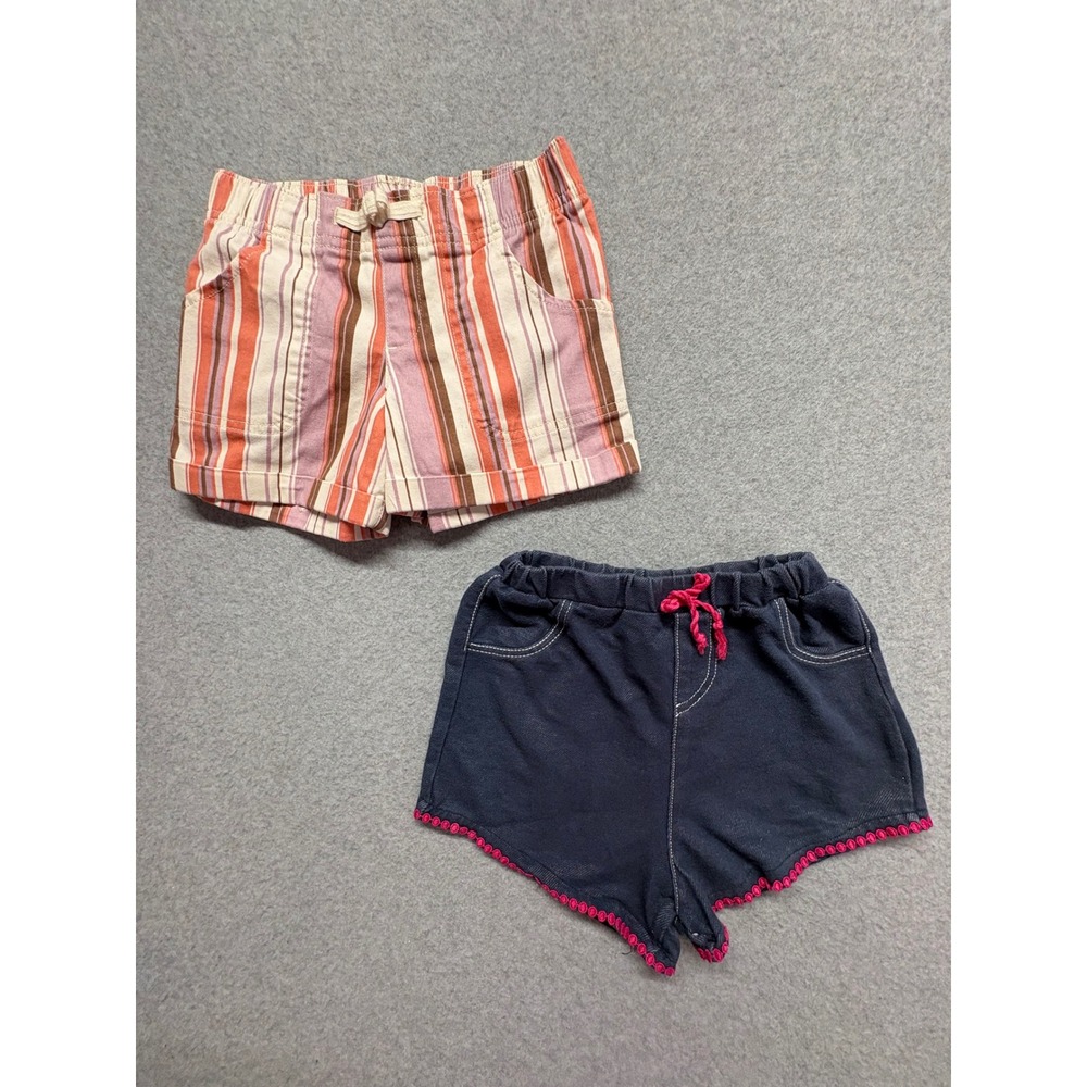 Wonder Nation Girls Shorts Set 2pc Striped Cuffed & Navy Pink Trim Size 6-6X
